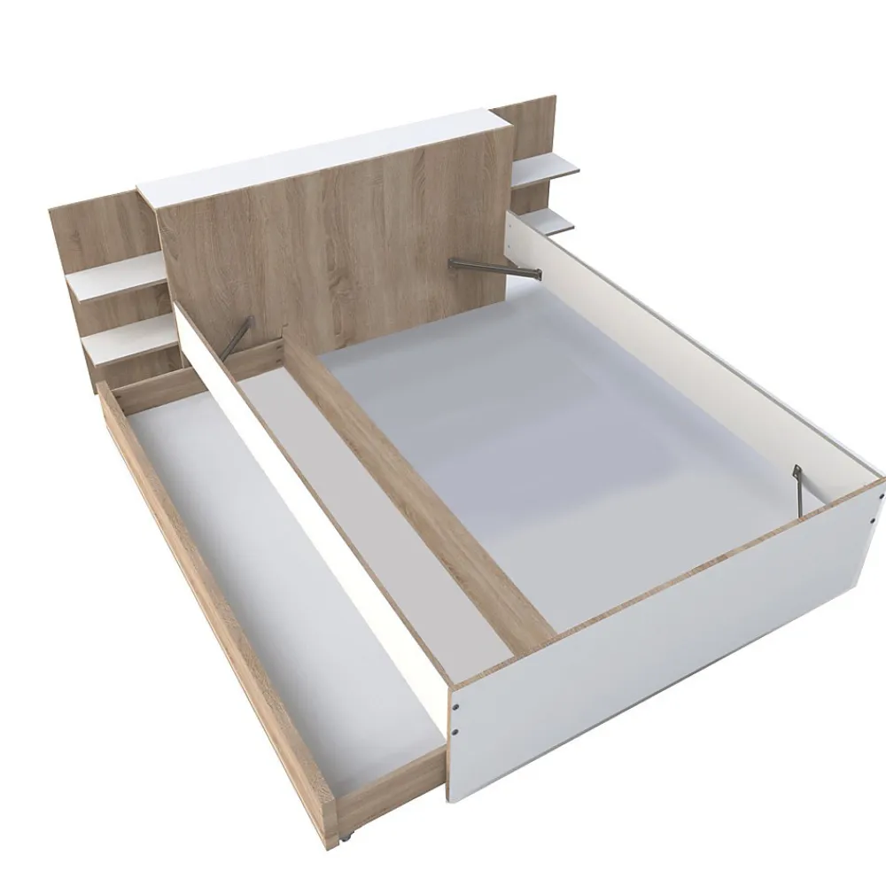 Lit CITY 140x190 + tête de lit chevet + 1 tiroir / Décor Blanc & chêne blanchi>Weber Industries New