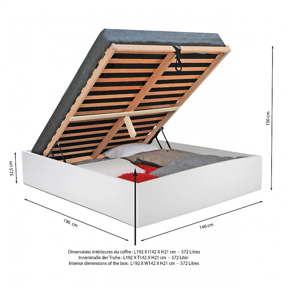 Lit coffre 2 places 140x190cm couleur Blanc avec sommier BILYBA>Bb Loisir Clearance