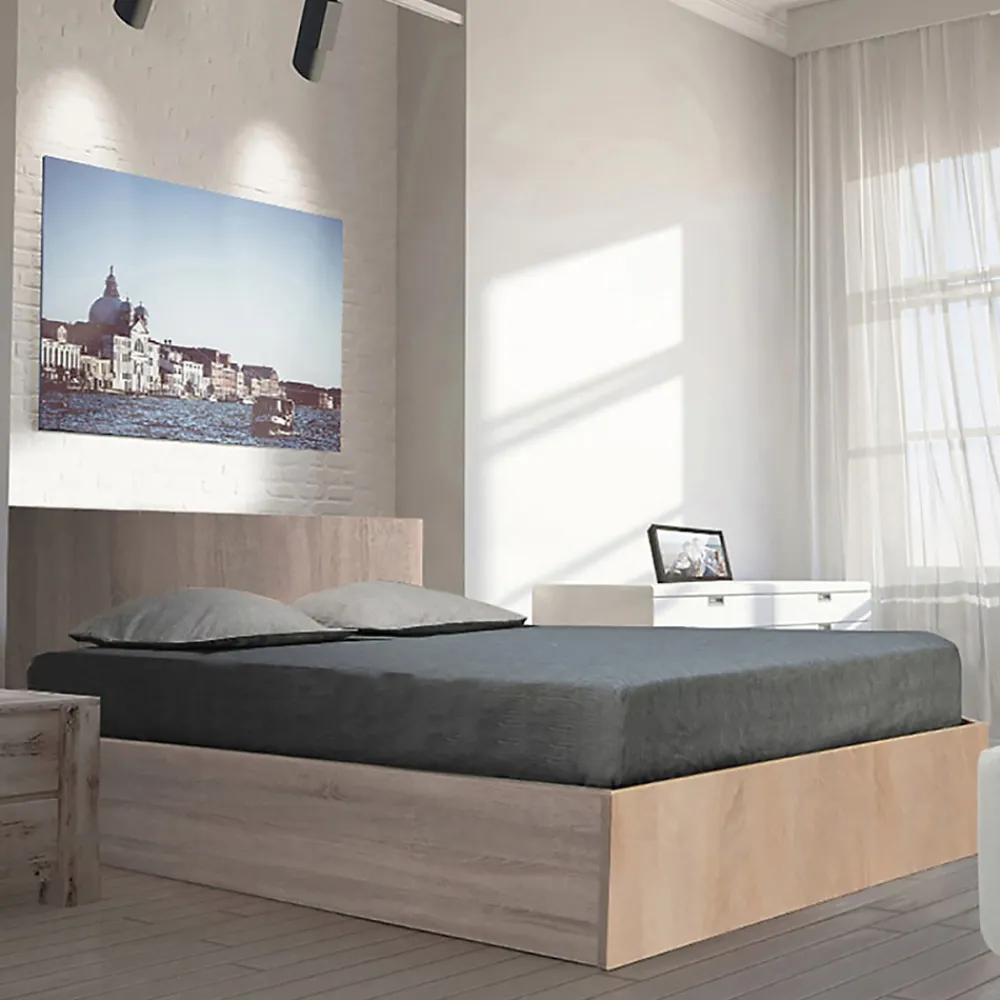 Bb Loisir Lit coffre 2 places 160x200cm couleur chêne avec sommier MARO* Lit Coffre