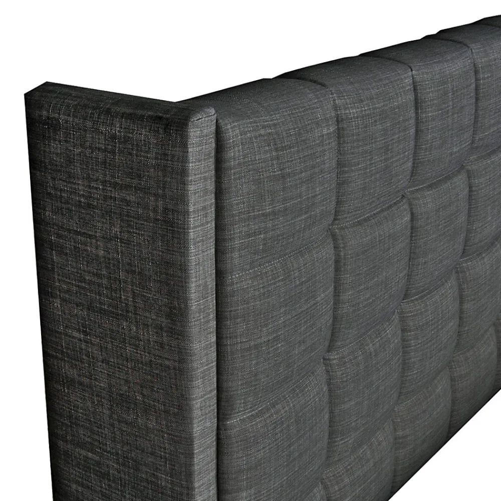 Lit coffre 2 places 160x200cm tissu Gris foncé avec sommier WALLE>Bb Loisir Hot