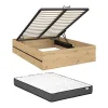 Lit coffre 140 x 190 cm - Coloris : Naturel et noir + Matelas - LUDARO>Vente-unique Hot