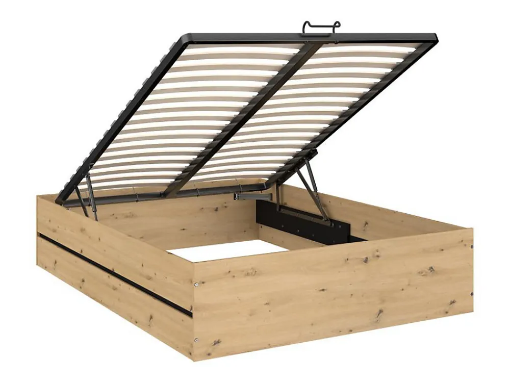 Lit coffre 140 x 190 cm - Coloris : Naturel et noir + Matelas - LUDARO>Vente-unique Hot