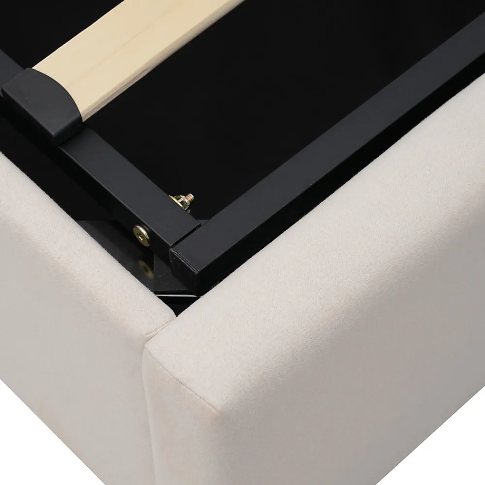 Lit coffre 180 x 200 cm - Lit double capitonné avec USB Type C - Coton et métal - Sans Matelas - Beige>Okwish Clearance