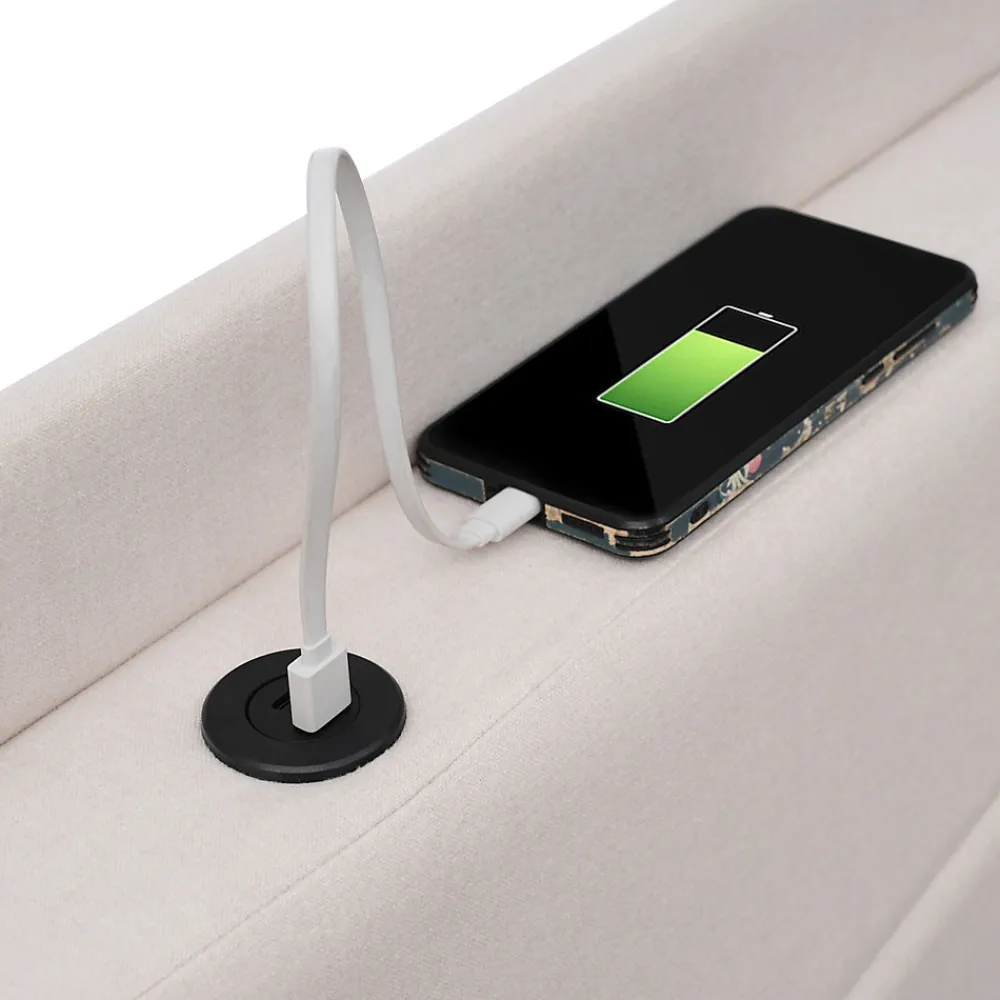 Lit coffre 140 x 200 cm - Lit double capitonné avec sommier à lattes et charge USB Type C - Coton et métal - avec Matelas - Beige>Okwish Online