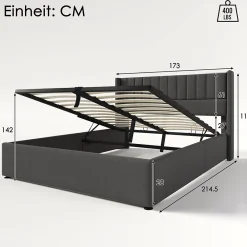 Generique Lit coffre 160 x 200 cm - Lit Double avec Sommier à Lattes - Lin Bois Métal - Sans Matelas - Gris* Lit Coffre