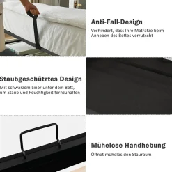 Lit Coffre 90 x 200 Cm - Lit Simple avec Tête de Lit LED et Charge USB C - Bois, Coton, Métal - Sans Matelas - Gris><noscript><img width=