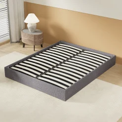 Lit Coffre 140 x 200 cm - Sommier à lattes en bois - Cadre en tissu gris>November Sale