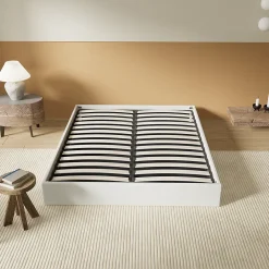 November Lit Coffre 120 x 190 cm - Sommier à lattes en bois - Cadre en tissu blanc* Lit Coffre