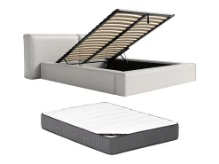 Lit coffre 140 x 190 cm - Tissu - Gris clair + Matelas - TIMANO>Vente-unique Sale
