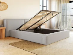 Lit coffre 140 x 190 cm - Tissu - Gris clair + Matelas - TIMANO>Vente-unique Sale