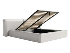 Lit coffre 140 x 190 cm - Tissu - Gris clair + Matelas - TIMANO><noscript><img width=