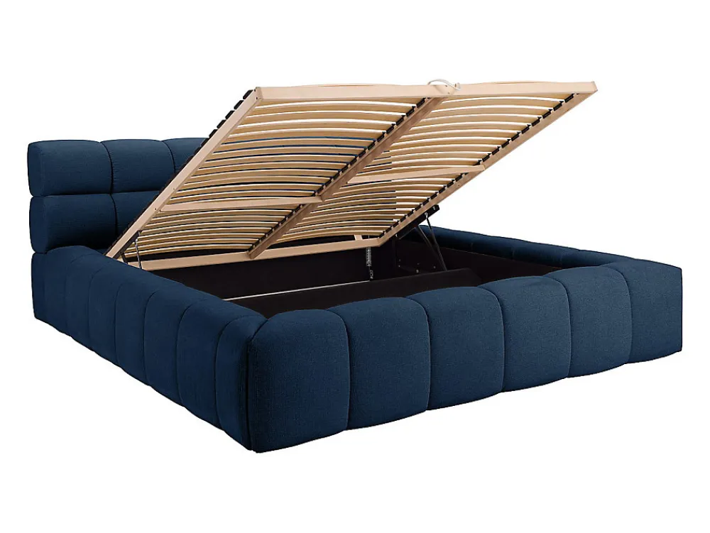 Lit coffre 160 x 200 cm - Tissu - Bleu nuit - FORVIK II>Vente-unique Outlet