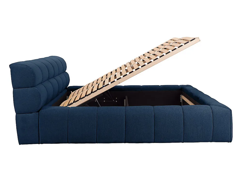Lit coffre 160 x 200 cm - Tissu - Bleu nuit - FORVIK II>Vente-unique Outlet