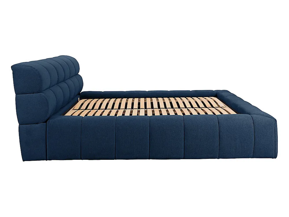 Lit coffre 160 x 200 cm - Tissu - Bleu nuit - FORVIK II>Vente-unique Outlet