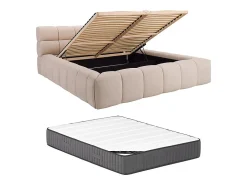 Lit coffre 160 x 200 cm - Tissu - Beige + Matelas - FORVIK II>Vente-unique Clearance