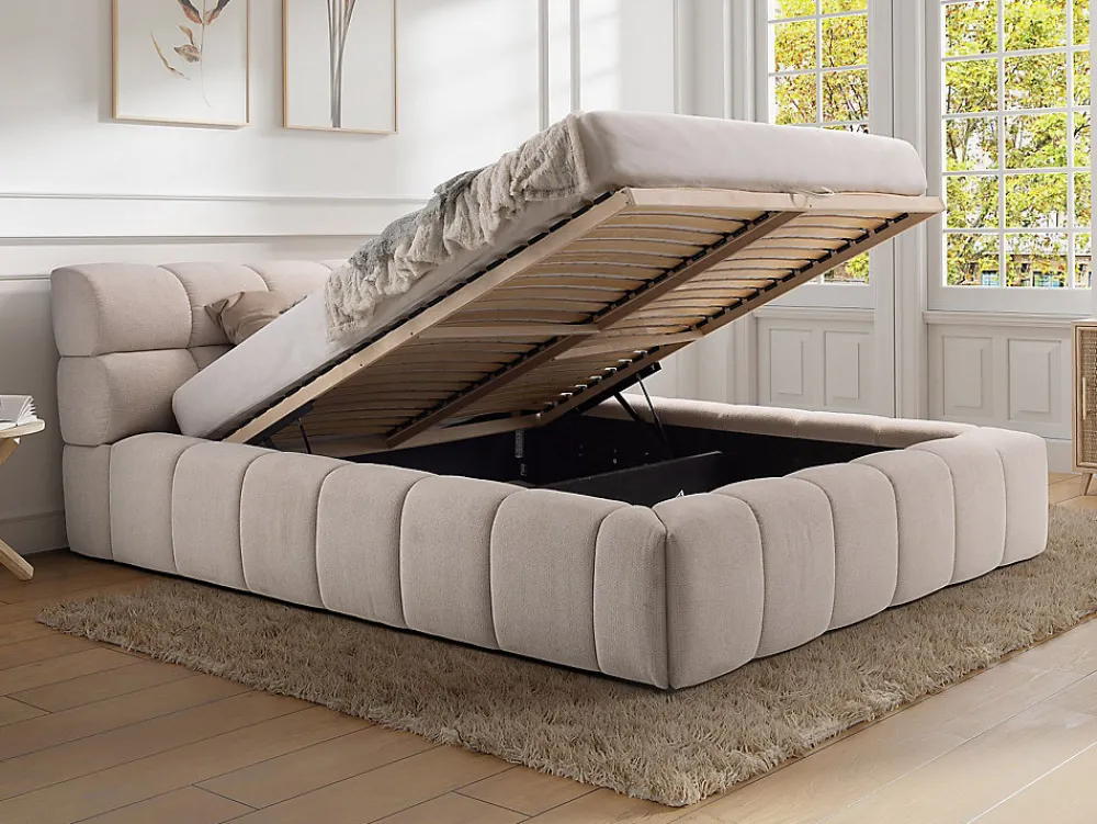 Lit coffre 160 x 200 cm - Tissu - Beige + Matelas - FORVIK II>Vente-unique Clearance