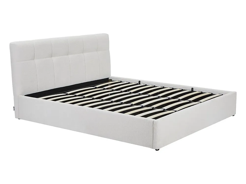 Vente-unique Lit coffre 180 x 200 cm - Tissu bouclette - Blanc + Matelas - MAZIRI* Ensemble Sommier Et Matelas