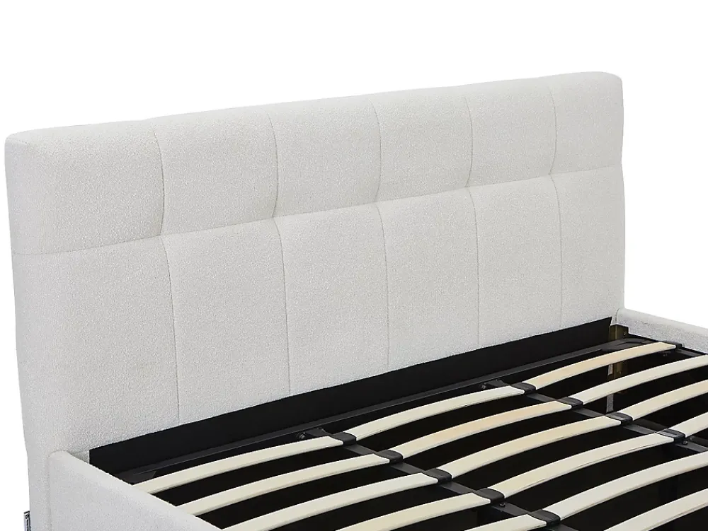 Vente-unique Lit coffre 180 x 200 cm - Tissu bouclette - Blanc + Matelas - MAZIRI* Ensemble Sommier Et Matelas