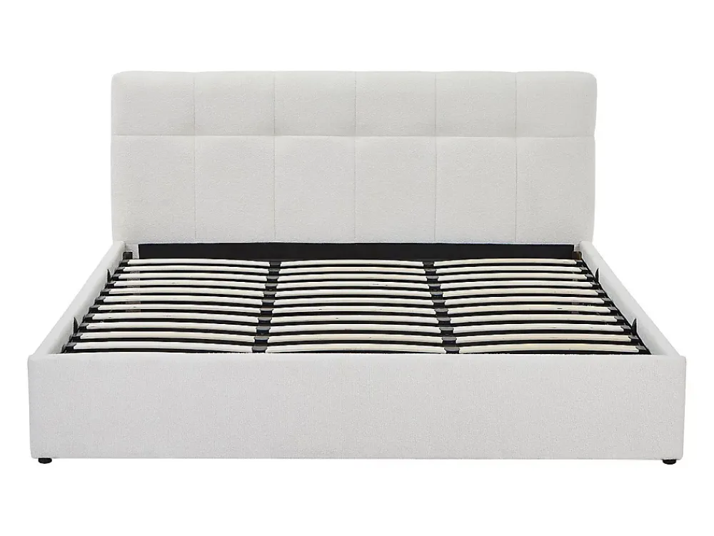 Vente-unique Lit coffre 180 x 200 cm - Tissu bouclette - Blanc + Matelas - MAZIRI* Ensemble Sommier Et Matelas