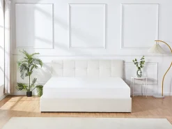 Vente-unique Lit coffre 180 x 200 cm - Tissu bouclette - Blanc + Matelas - MAZIRI* Ensemble Sommier Et Matelas