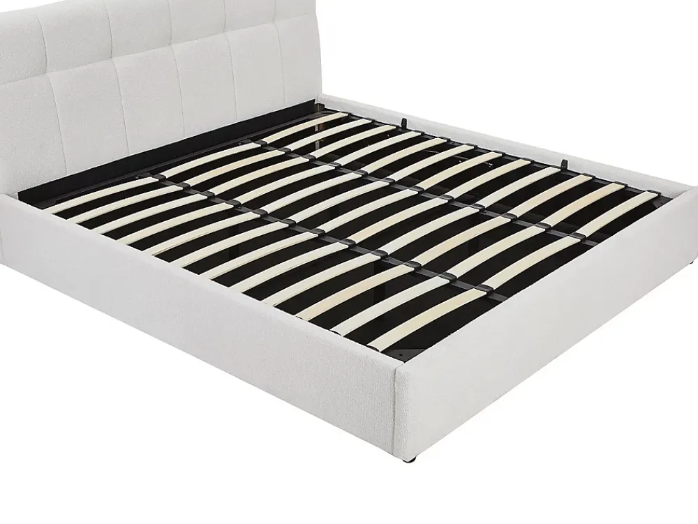 Vente-unique Lit coffre 180 x 200 cm - Tissu bouclette - Blanc + Matelas - MAZIRI* Ensemble Sommier Et Matelas