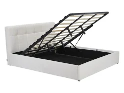 Vente-unique Lit coffre 180 x 200 cm - Tissu bouclette - Blanc + Matelas - MAZIRI* Ensemble Sommier Et Matelas