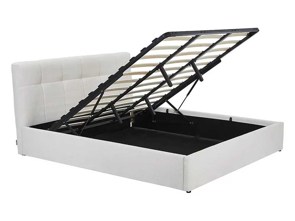 Vente-unique Lit coffre 180 x 200 cm - Tissu bouclette - Blanc + Matelas - MAZIRI* Ensemble Sommier Et Matelas