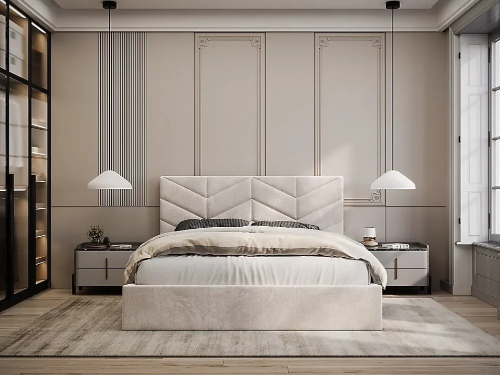 Vente-unique Lit coffre 140 x 190 cm - Tissu texturé - Crème + Matelas - JUSTANI* Ensemble Sommier Et Matelas