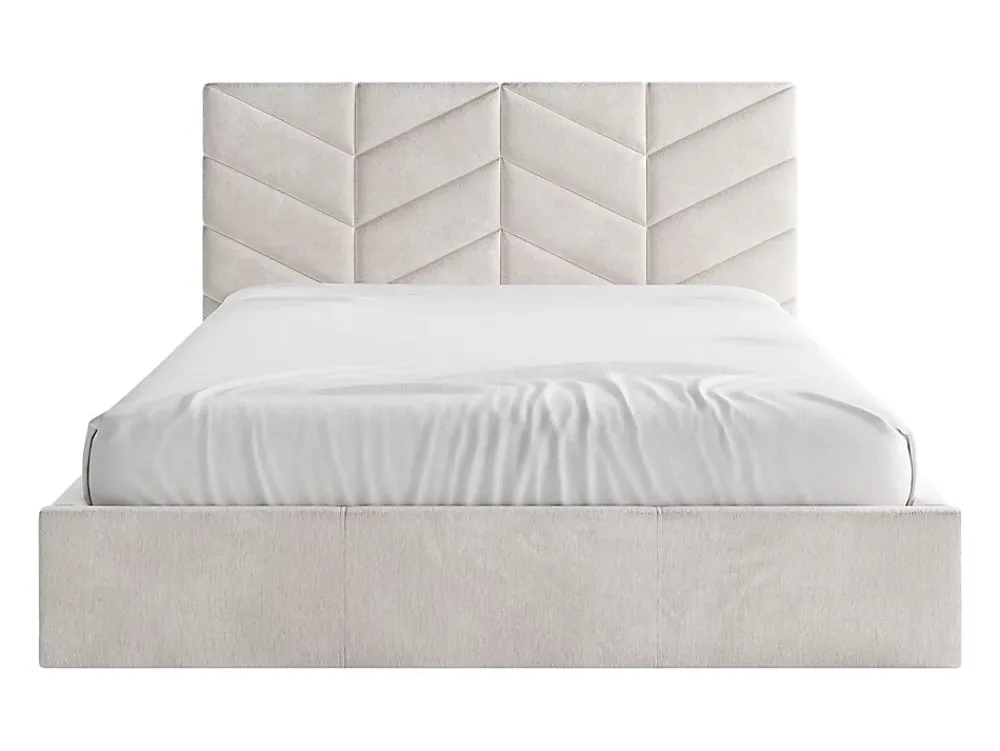 Vente-unique Lit coffre 140 x 190 cm - Tissu texturé - Crème + Matelas - JUSTANI* Ensemble Sommier Et Matelas