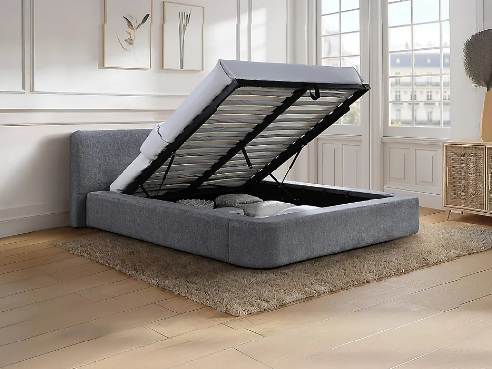 Vente-unique Lit coffre 140 x 190 cm - Tissu - Gris - JUDALO de Maison Céphy* Lit Coffre