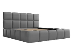 Lit coffre 140 x 190 cm - Tissu effet cuir - Gris - DAMADO>Vente-unique New