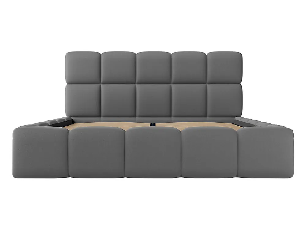 Lit coffre 140 x 190 cm - Tissu effet cuir - Gris - DAMADO>Vente-unique New