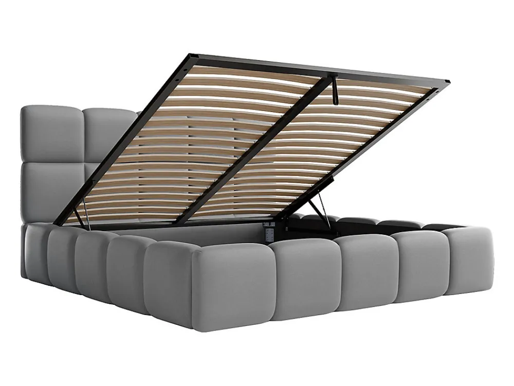 Lit coffre 140 x 190 cm - Tissu effet cuir - Gris - DAMADO>Vente-unique New