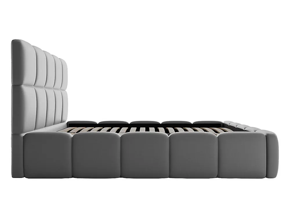 Lit coffre 140 x 190 cm - Tissu effet cuir - Gris - DAMADO>Vente-unique New