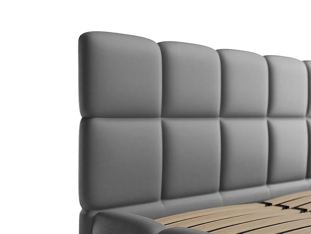Lit coffre 140 x 190 cm - Tissu effet cuir - Gris - DAMADO>Vente-unique New