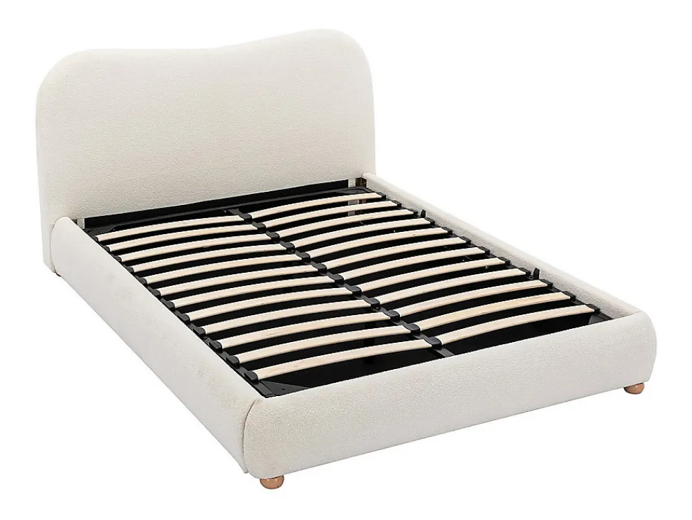 Lit coffre 160 x 200 cm - Tissu bouclette - Blanc + Matelas - VANARI>Vente-unique Outlet