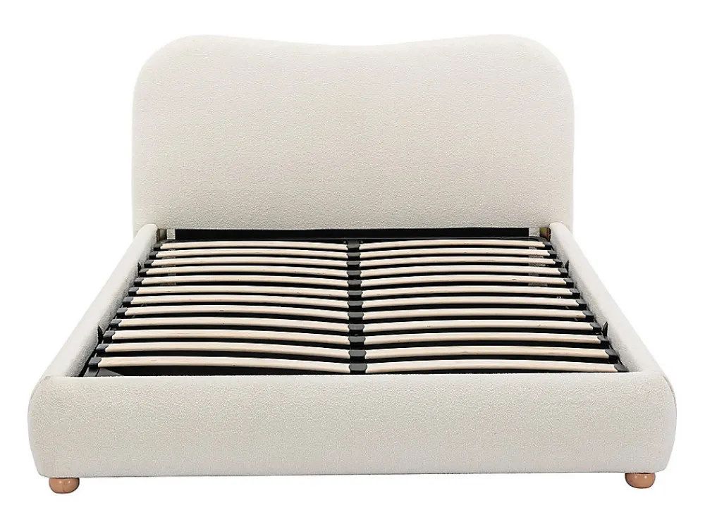 Lit coffre 160 x 200 cm - Tissu bouclette - Blanc + Matelas - VANARI>Vente-unique Outlet