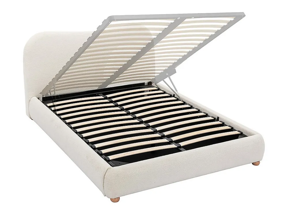 Lit coffre 160 x 200 cm - Tissu bouclette - Blanc + Matelas - VANARI>Vente-unique Outlet