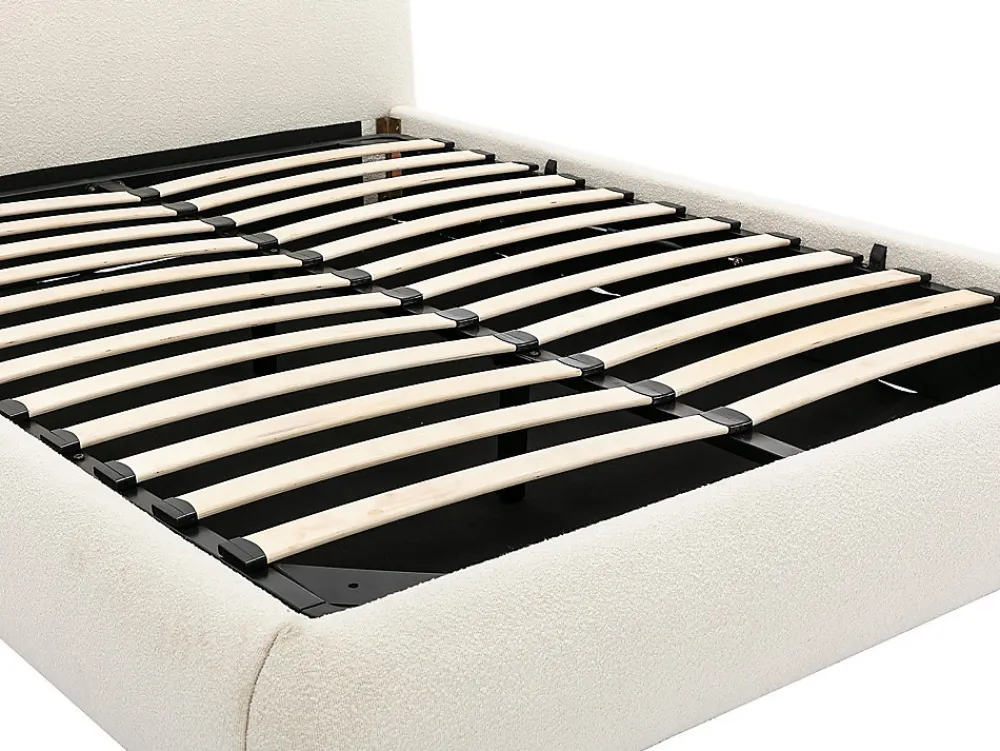 Lit coffre 160 x 200 cm - Tissu bouclette - Blanc + Matelas - VANARI>Vente-unique Outlet
