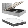 Lit coffre 200 x 200 cm - Tissu texturé - Gris + Matelas - JUSTANI>Vente-unique Clearance