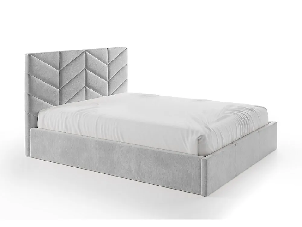 Lit coffre 200 x 200 cm - Tissu texturé - Gris + Matelas - JUSTANI>Vente-unique Clearance