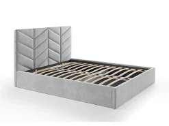 Lit coffre 200 x 200 cm - Tissu texturé - Gris + Matelas - JUSTANI><noscript><img width=