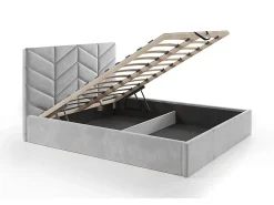 Lit coffre 200 x 200 cm - Tissu texturé - Gris + Matelas - JUSTANI><noscript><img width=