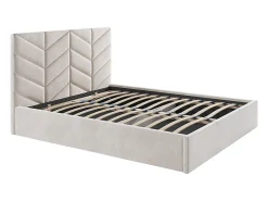 Lit coffre 160 x 200 cm - Tissu texturé - Crème - JUSTANI>Vente-unique Clearance