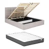 Lit coffre 160 x 200 cm - Tissu - Beige + Matelas - ELIAVA>Vente-unique Outlet