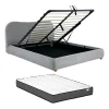Lit coffre 180 x 200 cm - Tissu - Gris clair + Matelas - VANARI>Vente-unique Clearance