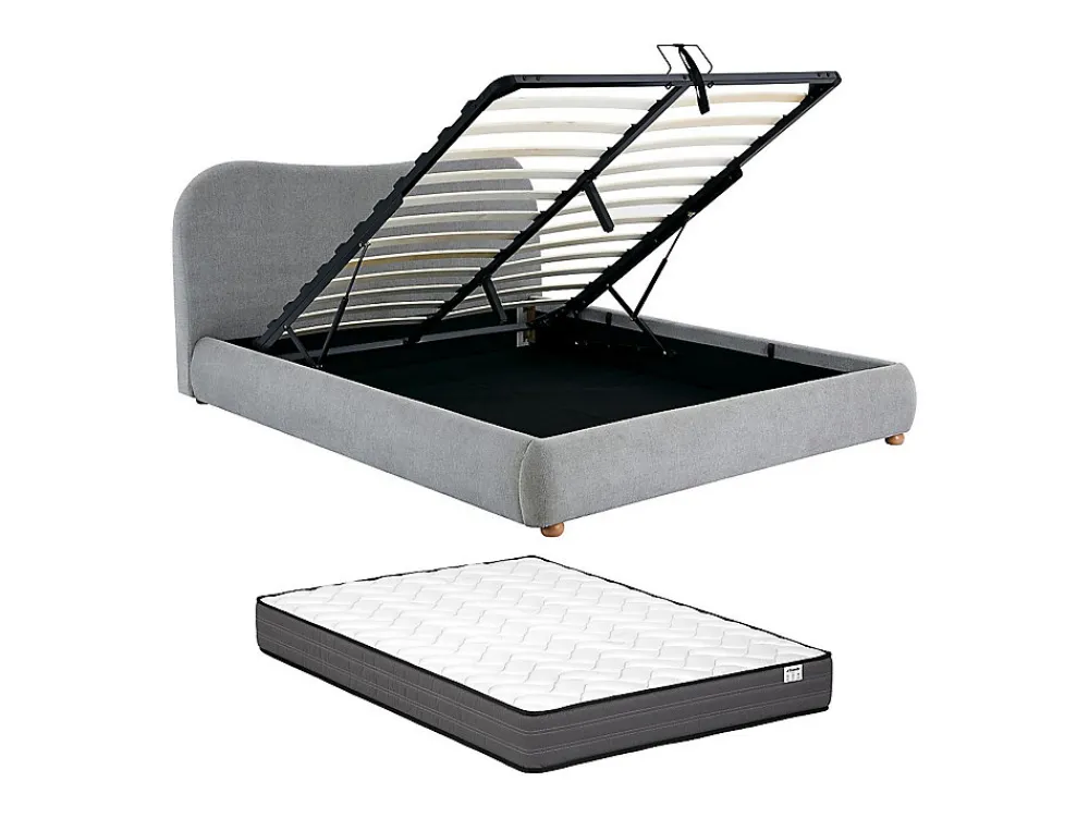 Lit coffre 180 x 200 cm - Tissu - Gris clair + Matelas - VANARI>Vente-unique Clearance