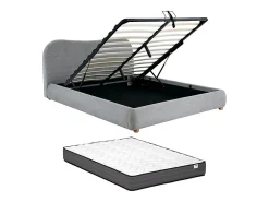 Lit coffre 180 x 200 cm - Tissu - Gris clair + Matelas - VANARI><noscript><img width=