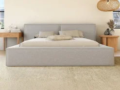 Vente-unique Lit coffre 140 x 190 cm - Tissu - Gris clair - TIMANO* Lit Coffre
