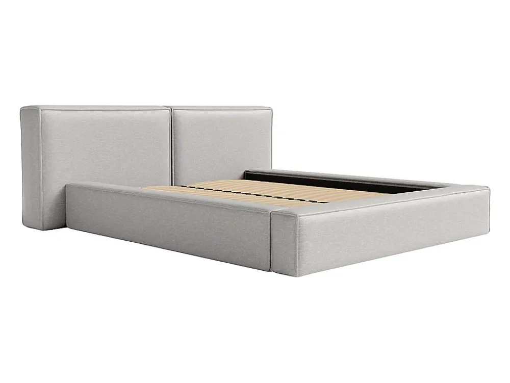 Vente-unique Lit coffre 140 x 190 cm - Tissu - Gris clair - TIMANO* Lit Coffre